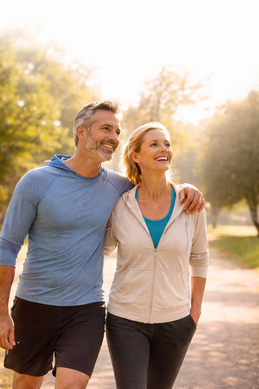 Confort Lombaire et mobilité. Femme et Homme en promenade