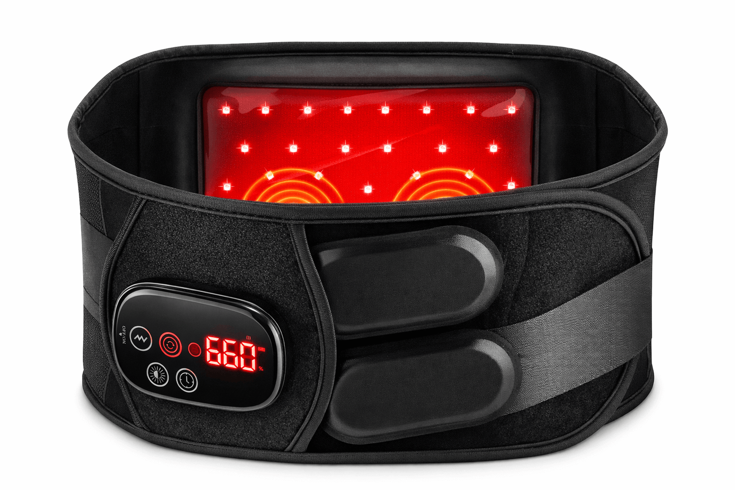 Ceinture ThérapieLED noire rigide pour soutien lombaire et lumière rouge (660nm et 850nm) pour le confort du dos