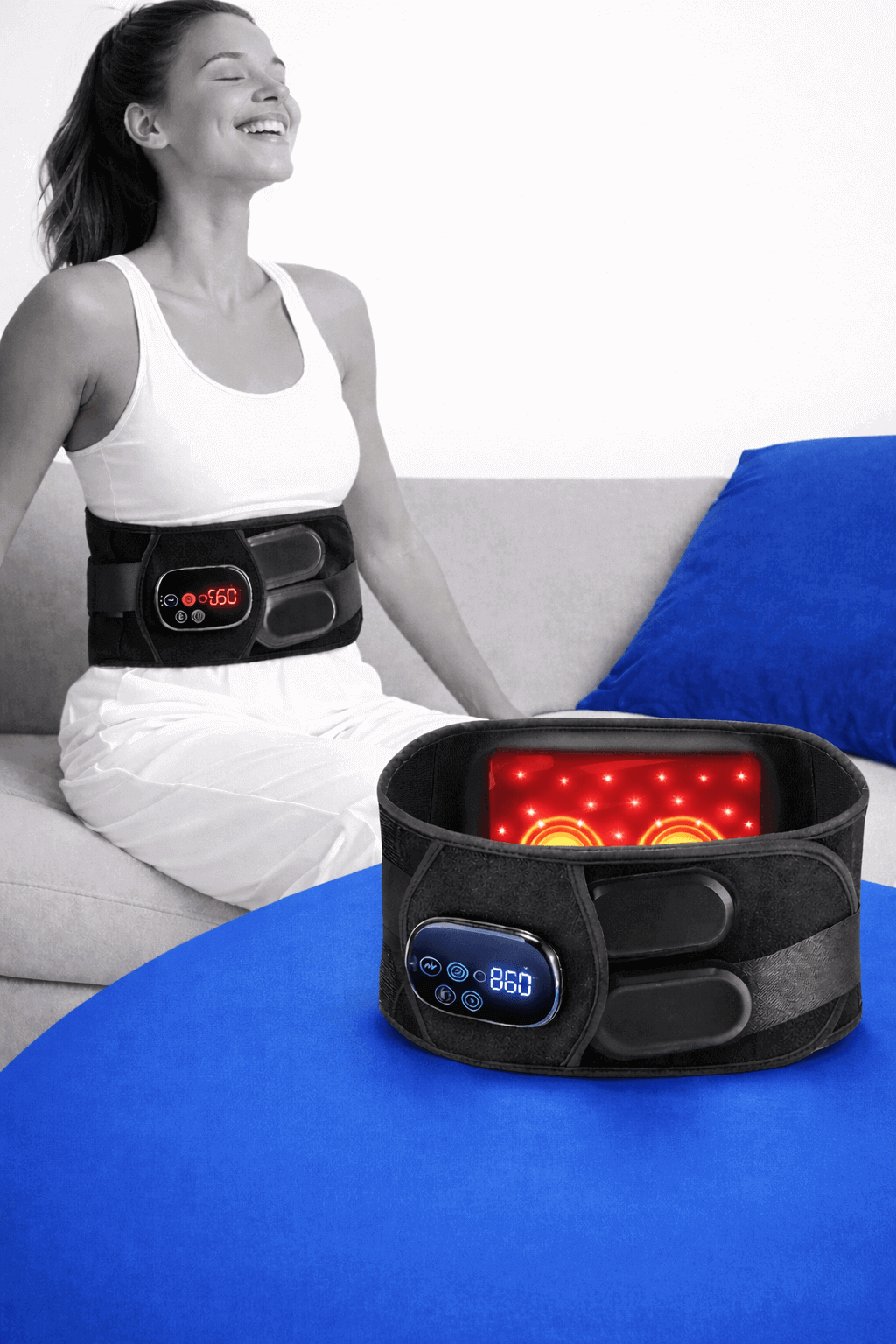 Ceinture ThérapieLED noire rigide pour soutien lombaire et lumière rouge (660nm et 850nm) pour le confort du dos